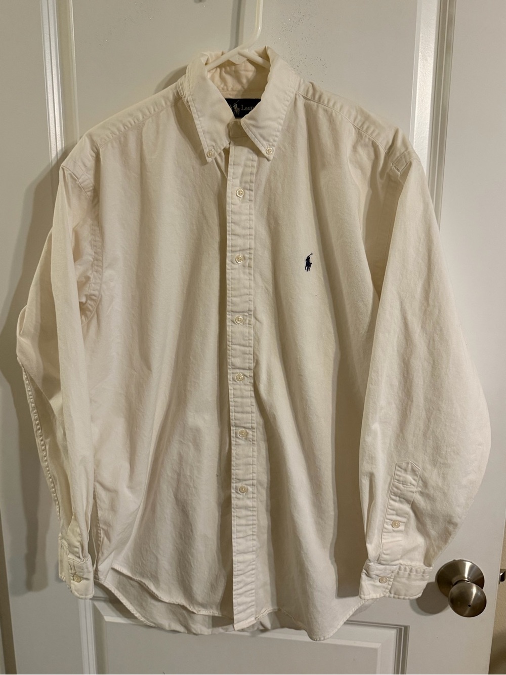 Ralph Lauren Men’s Button-Down Shirt in Off-White with Navy Pony